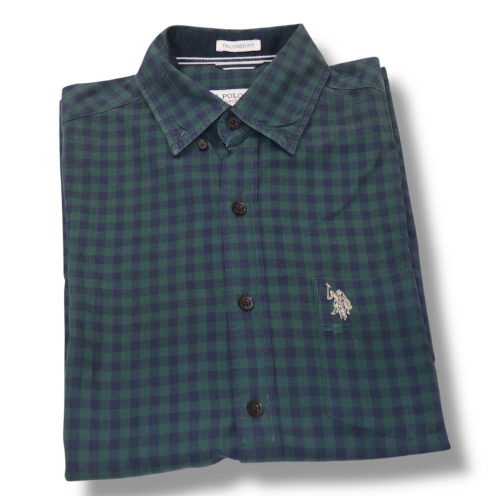 U.S. Polo Assn. Men’s Button Down Shirt Navy Green Check Plaid Size S